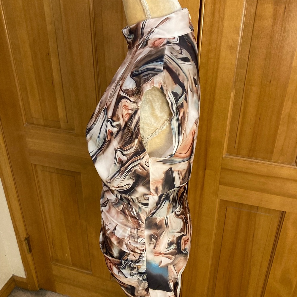 Marble Ruched Mini Designer Dress - Picture 3 of 16